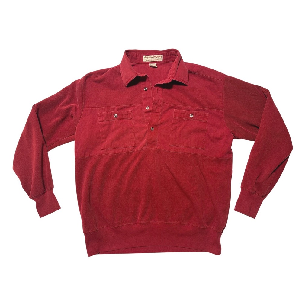 Vintage Norm Thompson Red Pullover Collared Sweatshirt‎ L Workwear Casual